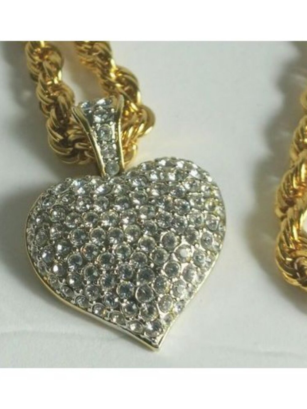 14kT GP Rope Chain Heart Pendant Necklace Made with Swarovski Crystals